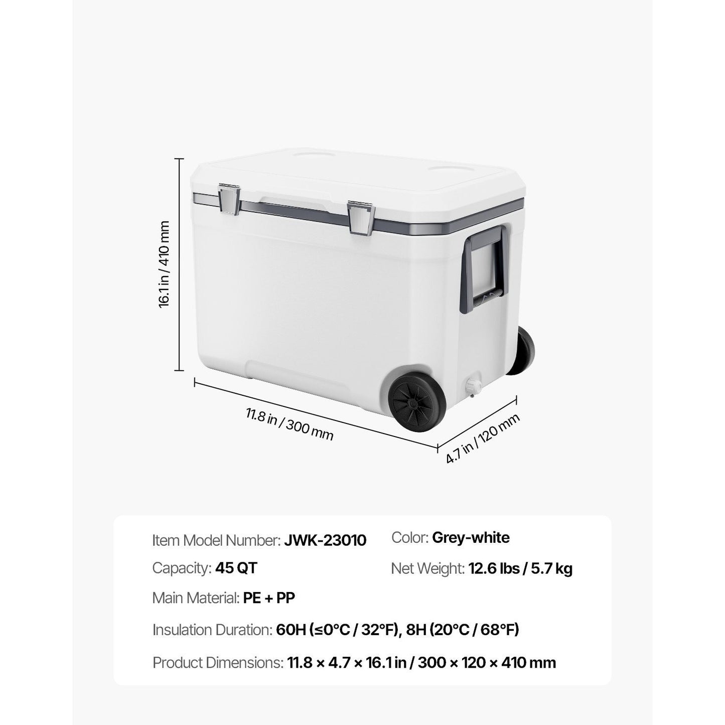 Portable Cooler 45/74 QT Insulated Wheeled Cooler 64 Can Capacity with Cup Holder
