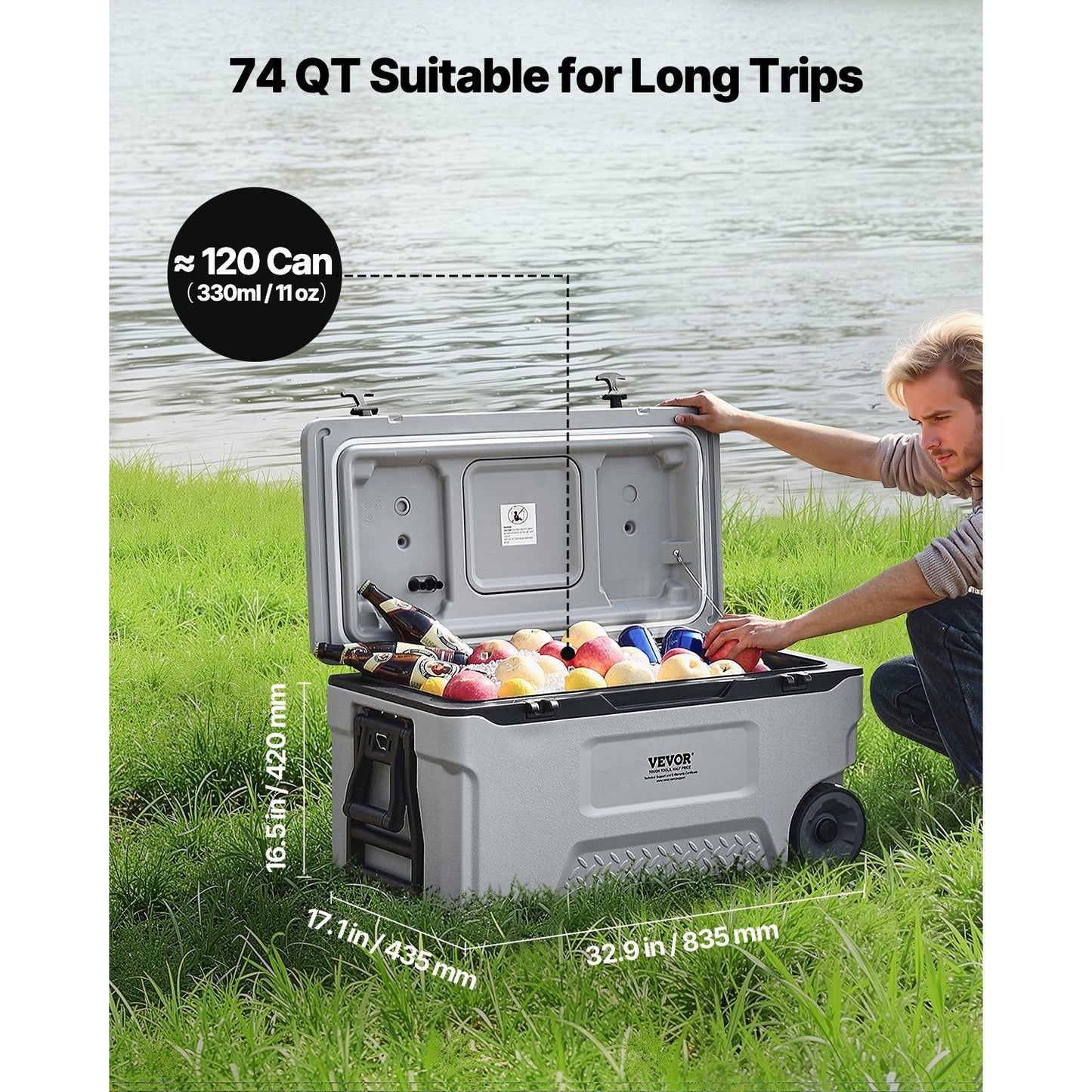 Portable Cooler 45/74 QT Insulated Wheeled Cooler 64 Can Capacity with Cup Holder