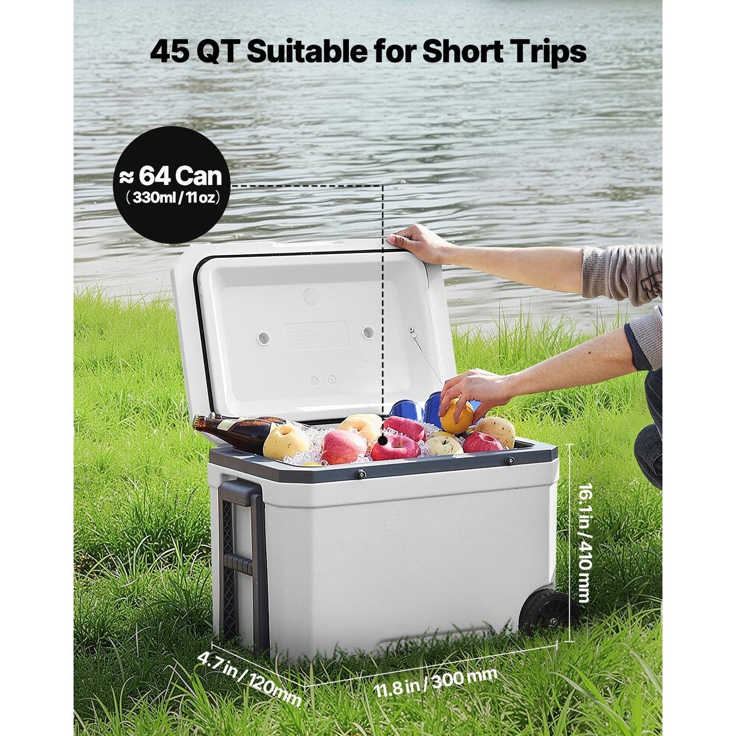 Portable Cooler 45/74 QT Insulated Wheeled Cooler 64 Can Capacity with Cup Holder
