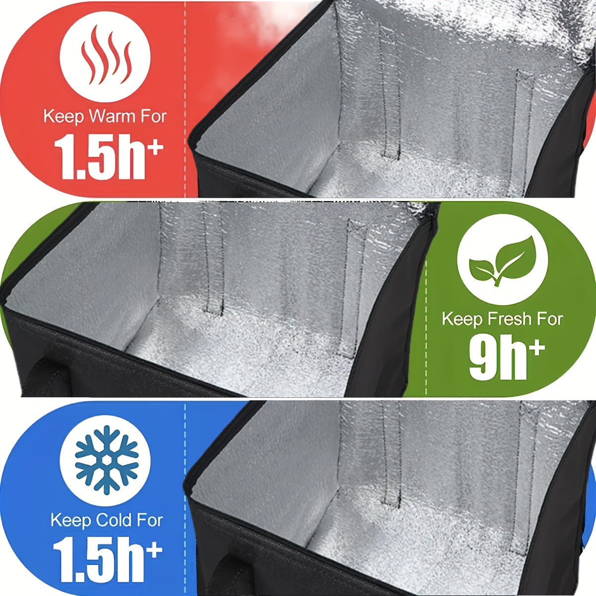XL Insulated Bag: Keep items hot or cold for hours - grocery outdoor tote bag, reusable insulated cooler bag, portable, lightweight and sturdy with a zipper, suitable for camping, parties and festivals. Do not contact food.