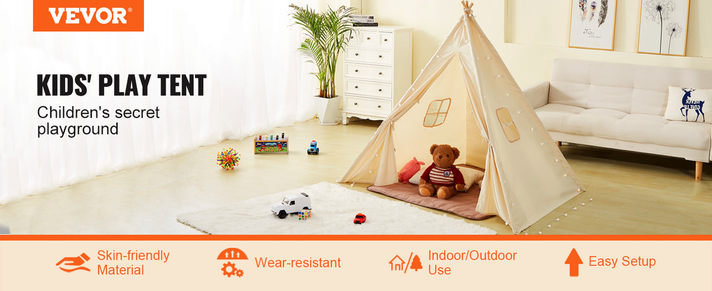 VEVOR Kids Play Tent Teepee Tent for Kids 1-5 Years Old Tent for Kids with Windows for Indoor and Outdoor Toddler Tent