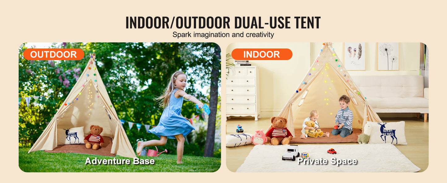 VEVOR Kids Play Tent Teepee Tent for Kids 1-5 Years Old Tent for Kids with Windows for Indoor and Outdoor Toddler Tent