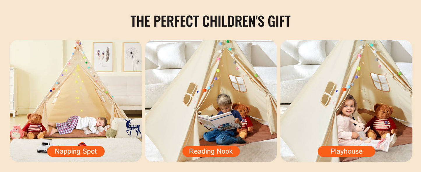 VEVOR Kids Play Tent Teepee Tent for Kids 1-5 Years Old Tent for Kids with Windows for Indoor and Outdoor Toddler Tent
