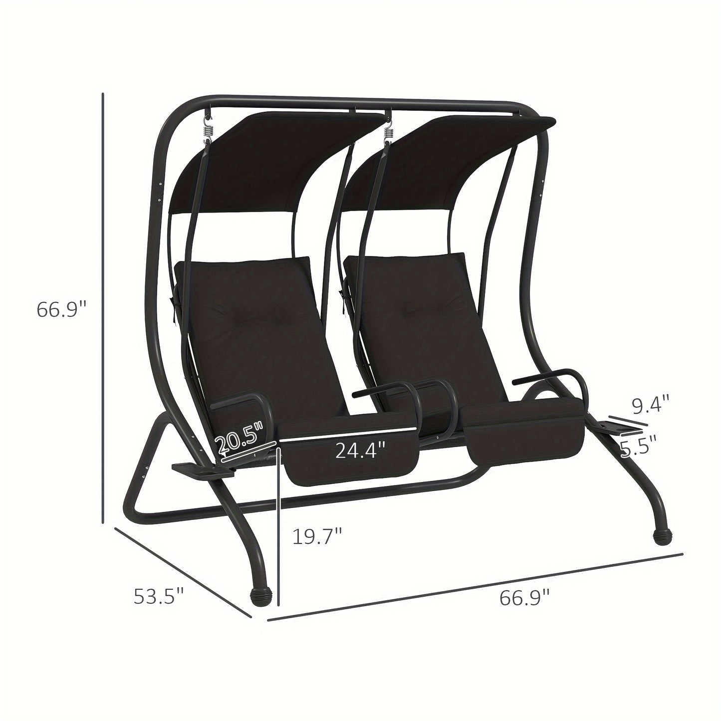 Outsunny Patio Swing Chair with 2 Separate Seats, Outdoor Swing with Removable Canopy And Cup Holders for Porch, Garden, Poolside, Backyard, Black, Patio Furniture, Garden Furniture, Poolside Lounging, Patio Seating, Stylish