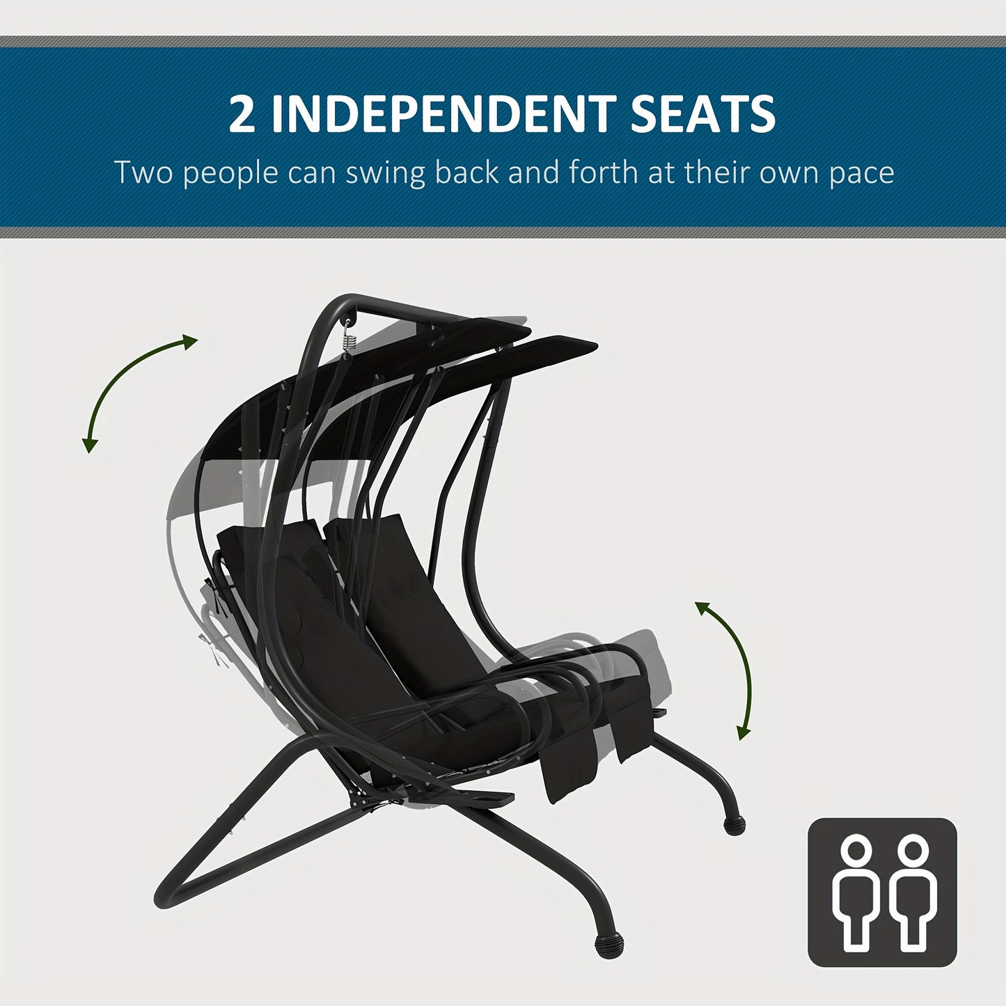 Outsunny Patio Swing Chair with 2 Separate Seats, Outdoor Swing with Removable Canopy And Cup Holders for Porch, Garden, Poolside, Backyard, Black, Patio Furniture, Garden Furniture, Poolside Lounging, Patio Seating, Stylish