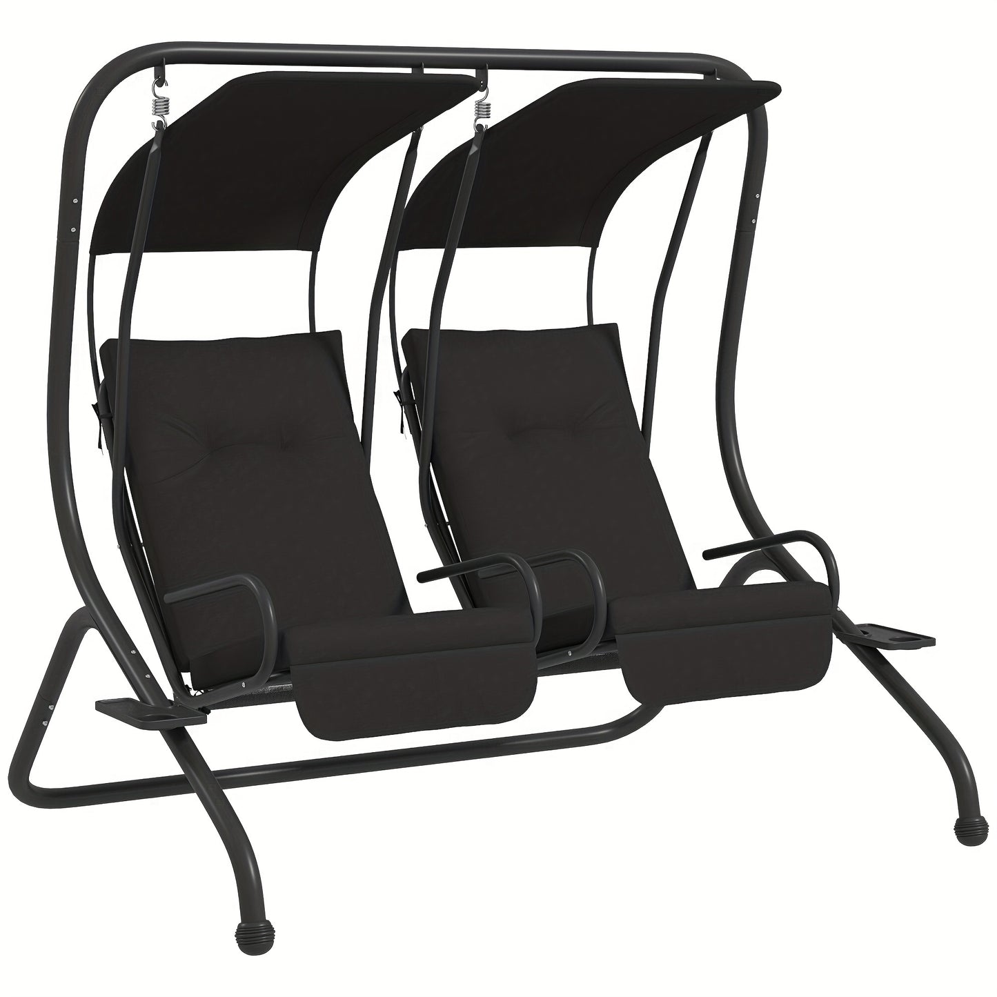Outsunny Patio Swing Chair with 2 Separate Seats, Outdoor Swing with Removable Canopy And Cup Holders for Porch, Garden, Poolside, Backyard, Black, Patio Furniture, Garden Furniture, Poolside Lounging, Patio Seating, Stylish