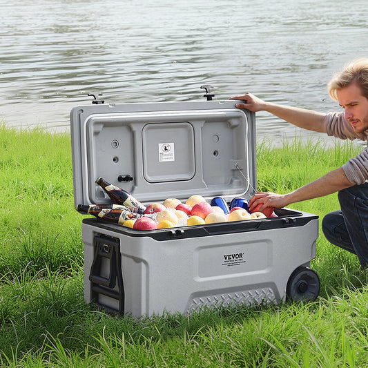 Portable Cooler 45/74 QT Insulated Wheeled Cooler 64 Can Capacity with Cup Holder