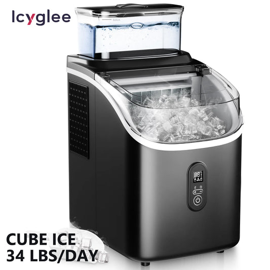 ICEGLEE Ice Cube Maker Machine with External 34Lbs Water Tank 16Pcs Ready in 13 Mins 2 Ways to Add Water for Home Kitchen Office