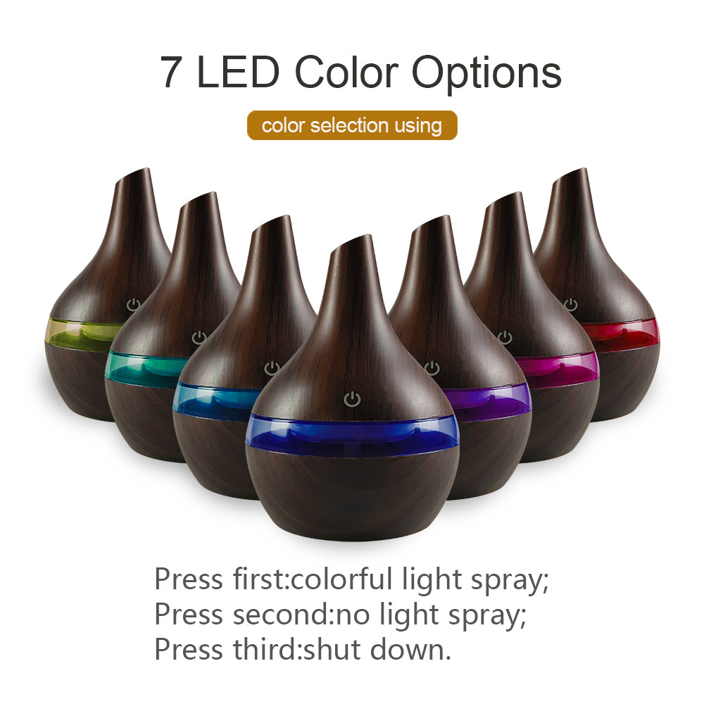 NEW 300ml Wood Grain Humidifier  USB Diffuser for Aromatherapy, Includes 2 Soothing Essential Oils