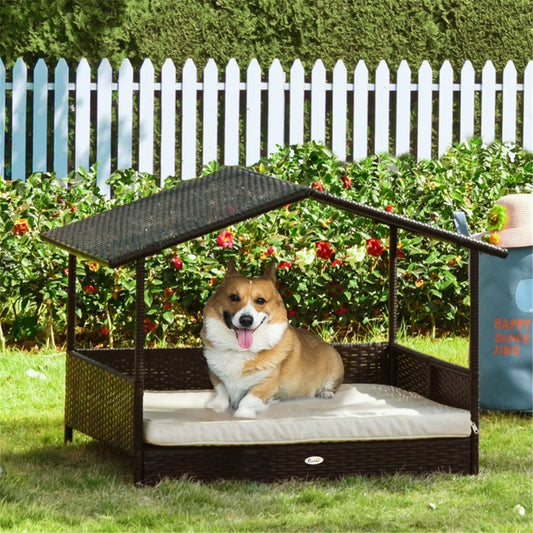 The Rattan Dog House Outdoor With Canopy Is Suitable For Small And Medium-sized Dogs