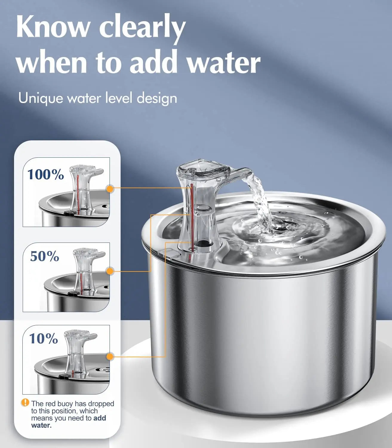 2L fully stainless steel pet water dispenser Automatic cat water fountain with optional sensor  and heater