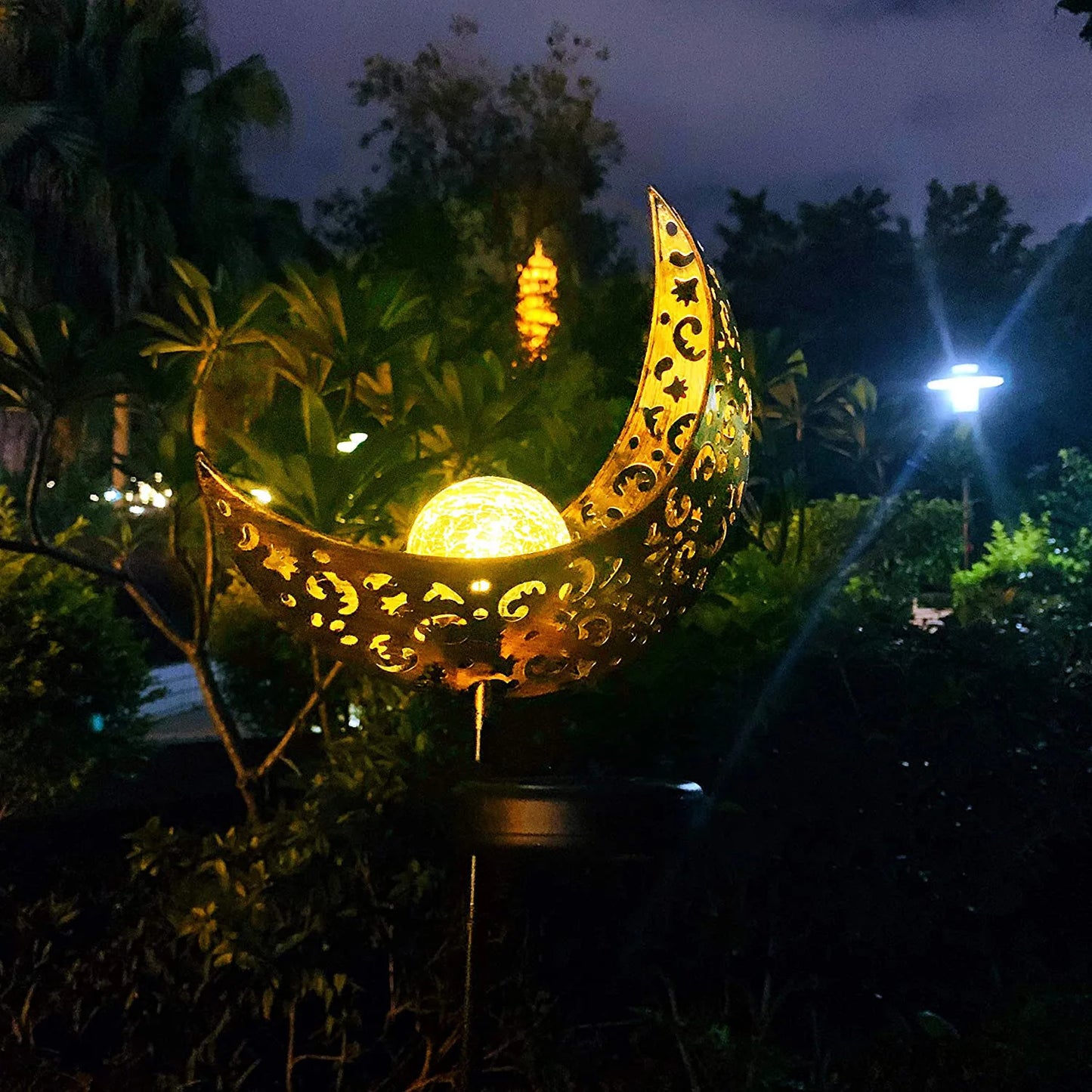 Solar Lawn Moon Sculpture Light Outdoor Courtyard Villa Landscape Plug in Light LED Moon Iron Decoration