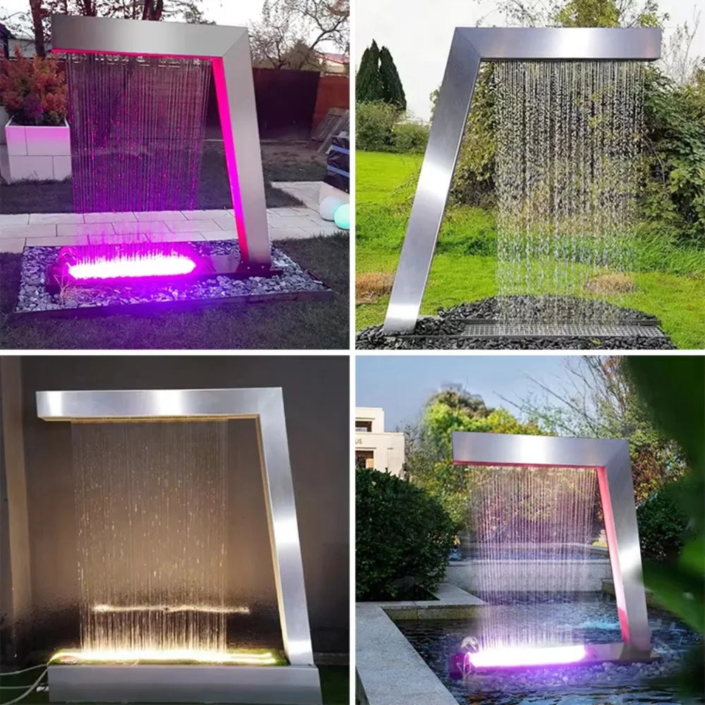 Water features of stainless steel outdoor fountain garden waterfall rain curtain wall