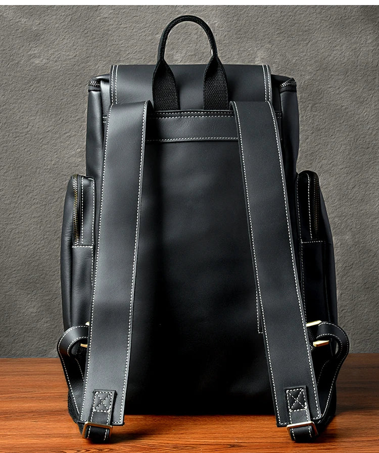 Retro Crazy Horse Leather Men's Backpack male computer bag Large Capacity 15.6 inch laptop bags genuine leather Travel Backpacks