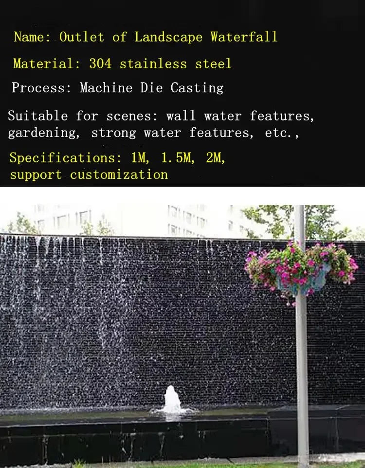 Stainless steel sink outlet, water curtain wall and flowing water landscape, waterfall fountain