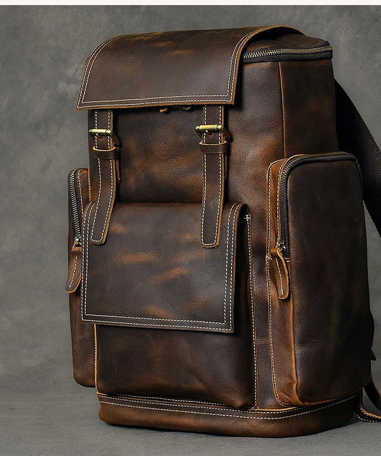 Retro Crazy Horse Leather Men's Backpack male computer bag Large Capacity 15.6 inch laptop bags genuine leather Travel Backpacks
