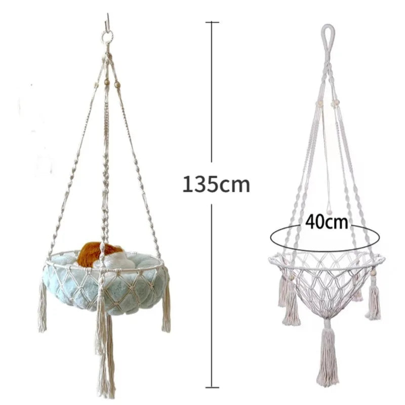 Pet Cat Hammock Cat Swing Hand Woven Cotton Rope Cats Hanging Basket Kitten Hanging String Den Indoor Pend Nest Pet Supplies