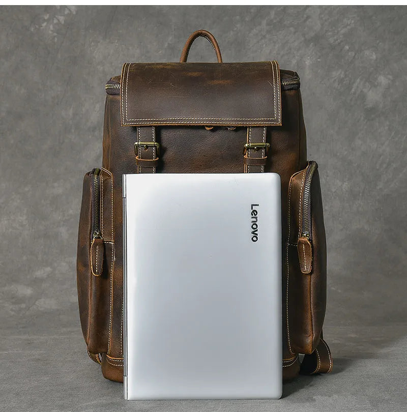 Retro Crazy Horse Leather Men's Backpack male computer bag Large Capacity 15.6 inch laptop bags genuine leather Travel Backpacks