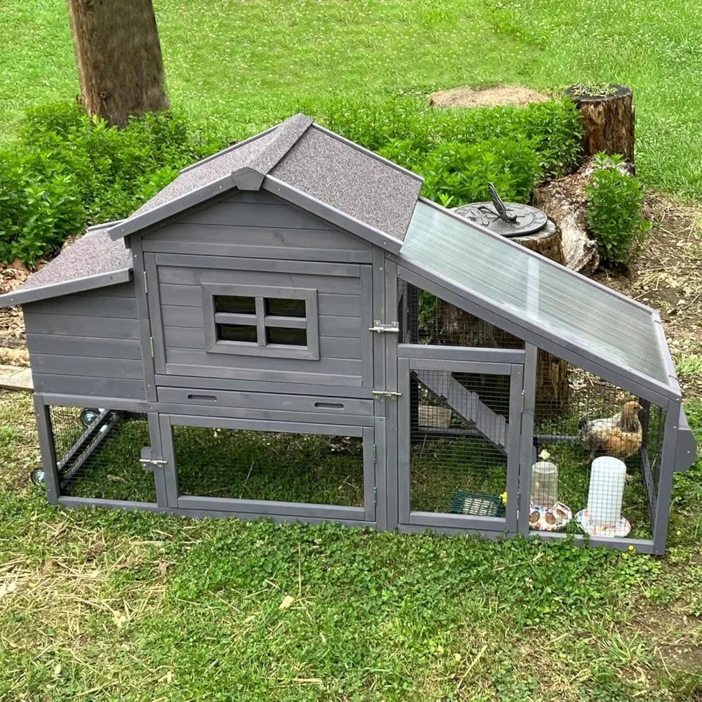 Mobile Chicken Coop with Wheels Expandable Chicken Tractor Outdoor Hen House for 2-4 Chickens 67.3" L