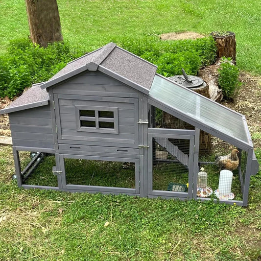 Mobile Chicken Coop with Wheels Expandable Chicken Tractor Outdoor Hen House for 2-4 Chickens 67.3" L