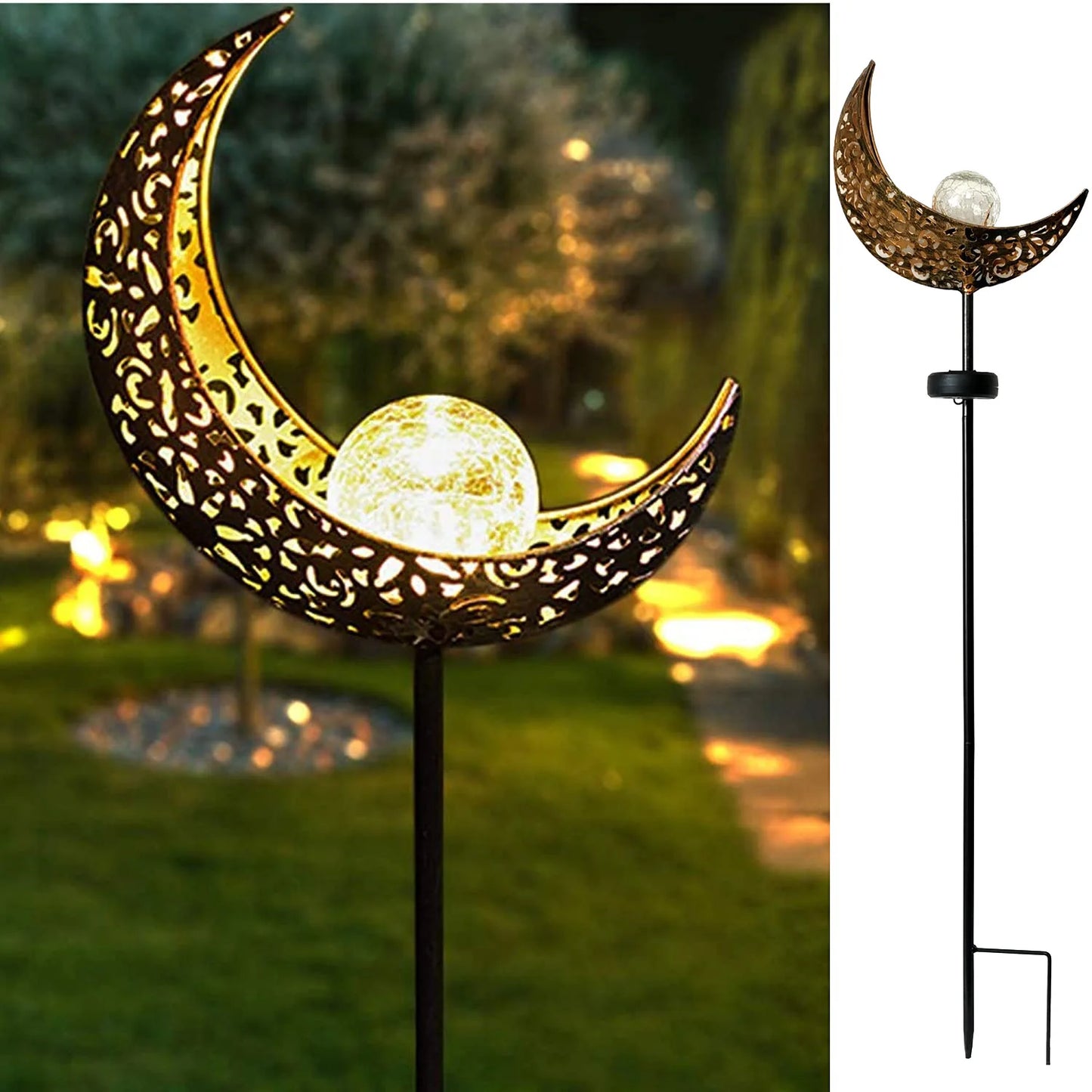 Solar Lawn Moon Sculpture Light Outdoor Courtyard Villa Landscape Plug in Light LED Moon Iron Decoration