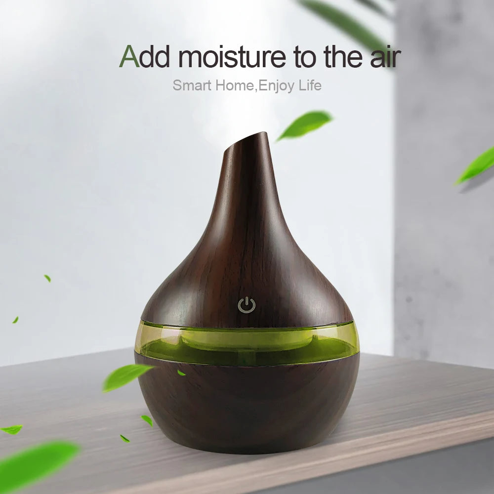 NEW 300ml Wood Grain Humidifier  USB Diffuser for Aromatherapy, Includes 2 Soothing Essential Oils