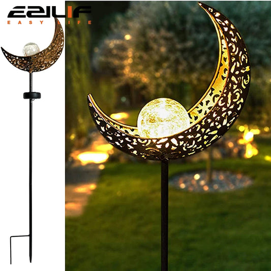 Solar Lawn Moon Sculpture Light Outdoor Courtyard Villa Landscape Plug in Light LED Moon Iron Decoration