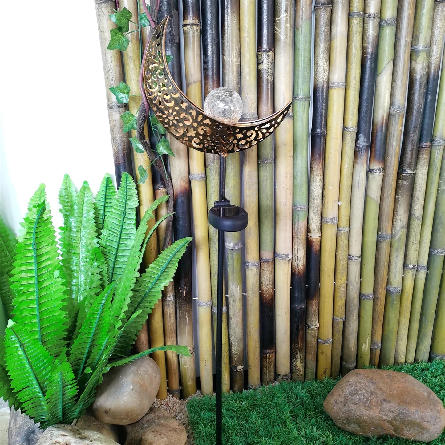 Solar Lawn Moon Sculpture Light Outdoor Courtyard Villa Landscape Plug in Light LED Moon Iron Decoration