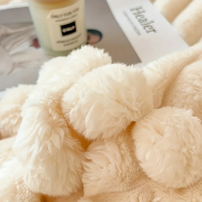 All-Season Gift，Luxurious Faux Rabbit Fur Throw Blanket, Flannel Fabric-Soft, Warm&Cozy for Couch, Bed, and Travel-Versatile.