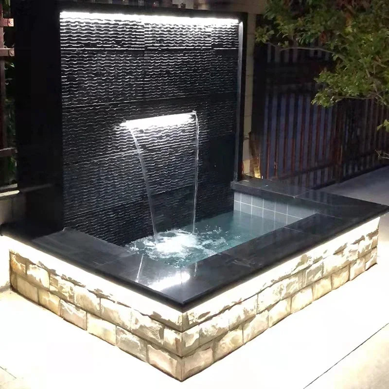 Stainless steel sink outlet, water curtain wall and flowing water landscape, waterfall fountain