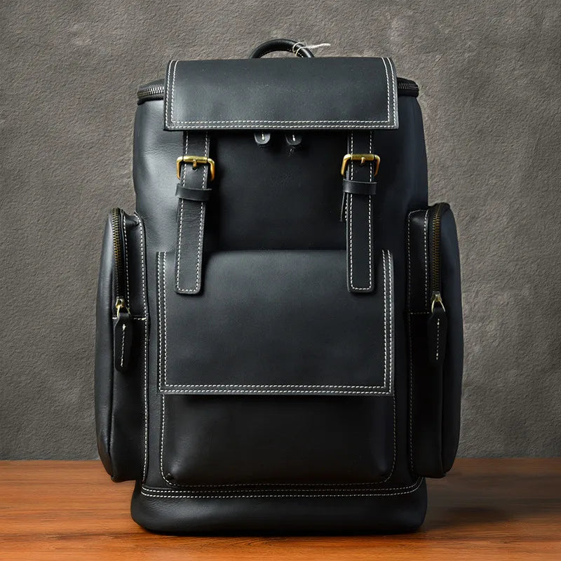 Retro Crazy Horse Leather Men's Backpack male computer bag Large Capacity 15.6 inch laptop bags genuine leather Travel Backpacks