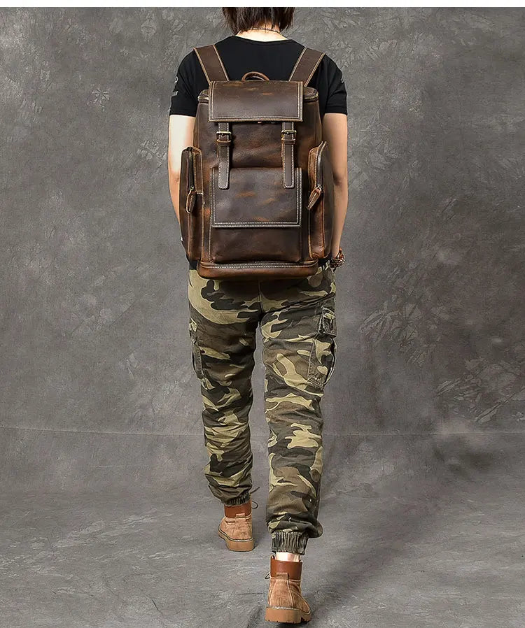 Retro Crazy Horse Leather Men's Backpack male computer bag Large Capacity 15.6 inch laptop bags genuine leather Travel Backpacks