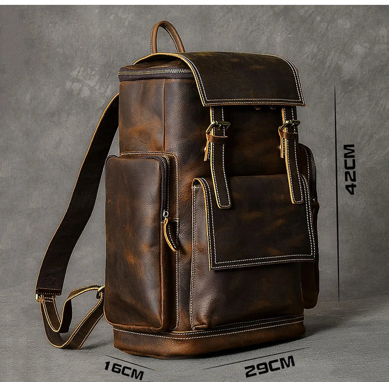Retro Crazy Horse Leather Men's Backpack male computer bag Large Capacity 15.6 inch laptop bags genuine leather Travel Backpacks