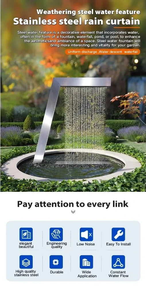 Water features of stainless steel outdoor fountain garden waterfall rain curtain wall