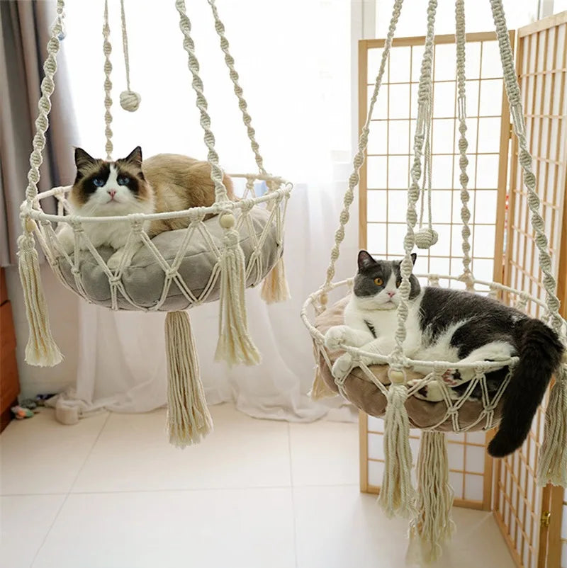Pet Cat Hammock Cat Swing Hand Woven Cotton Rope Cats Hanging Basket Kitten Hanging String Den Indoor Pend Nest Pet Supplies