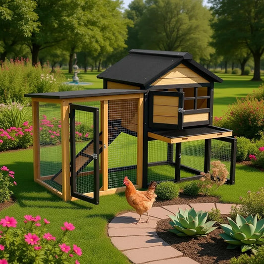 Chicken Coop, Chicken Run,Small Wooden Duck Coop Outdoor 2-Tier Hen House All Weather Used Poultry Quail Cage Rabbit Pet Hutch H