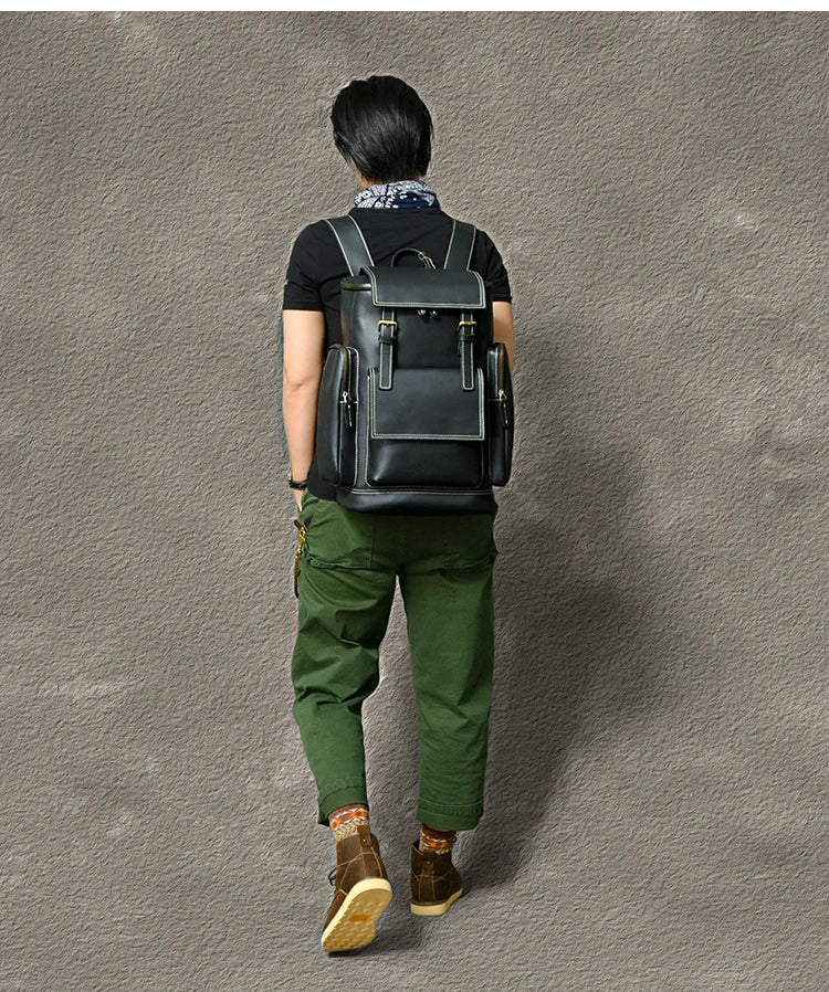Retro Crazy Horse Leather Men's Backpack male computer bag Large Capacity 15.6 inch laptop bags genuine leather Travel Backpacks