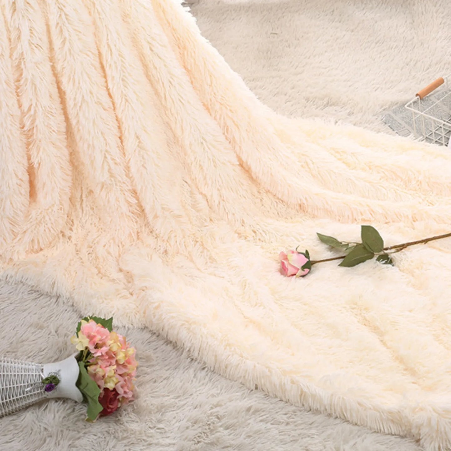 Large Flannel Throw Blanket Long Shaggy Plush Blanket For Couch Sofa Bed Winter Warm Soft Fluffy Faux Fur Bedspread Multi Colors