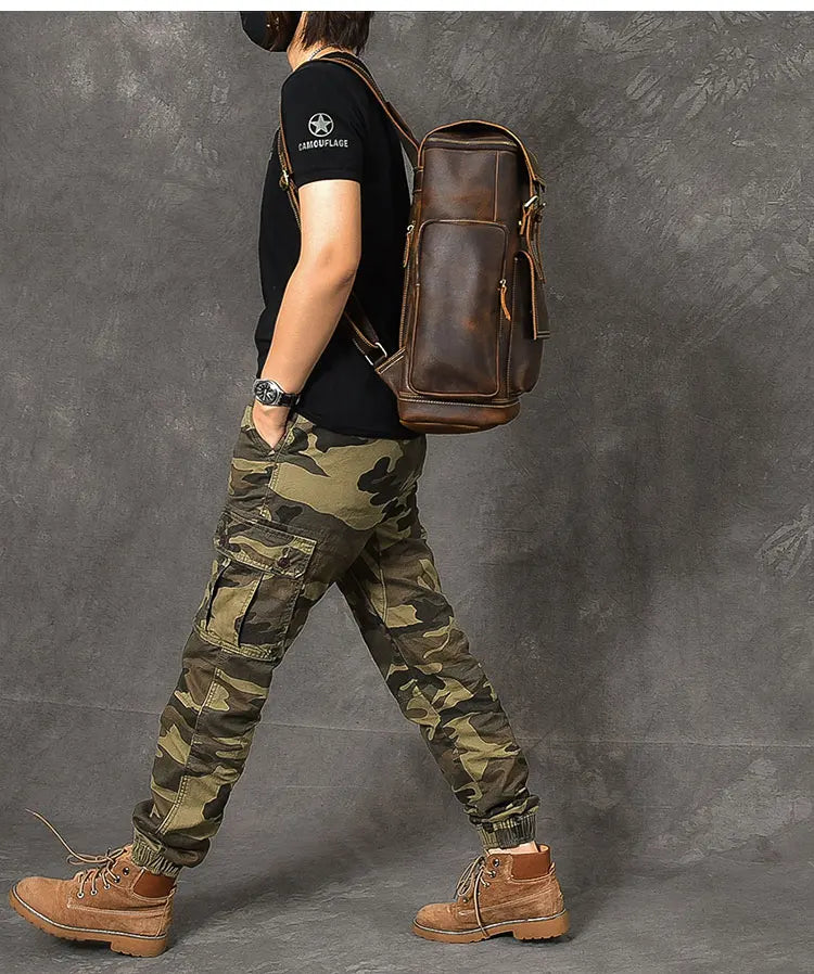 Retro Crazy Horse Leather Men's Backpack male computer bag Large Capacity 15.6 inch laptop bags genuine leather Travel Backpacks