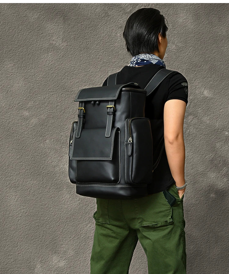Retro Crazy Horse Leather Men's Backpack male computer bag Large Capacity 15.6 inch laptop bags genuine leather Travel Backpacks