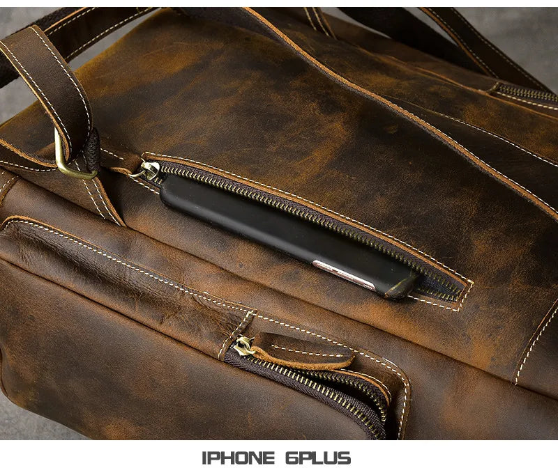Retro Crazy Horse Leather Men's Backpack male computer bag Large Capacity 15.6 inch laptop bags genuine leather Travel Backpacks