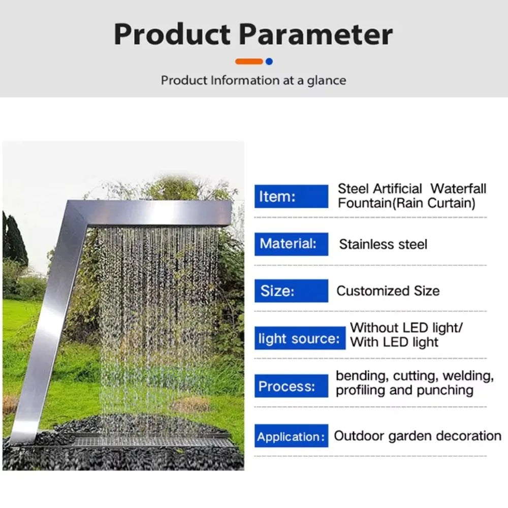 Water features of stainless steel outdoor fountain garden waterfall rain curtain wall