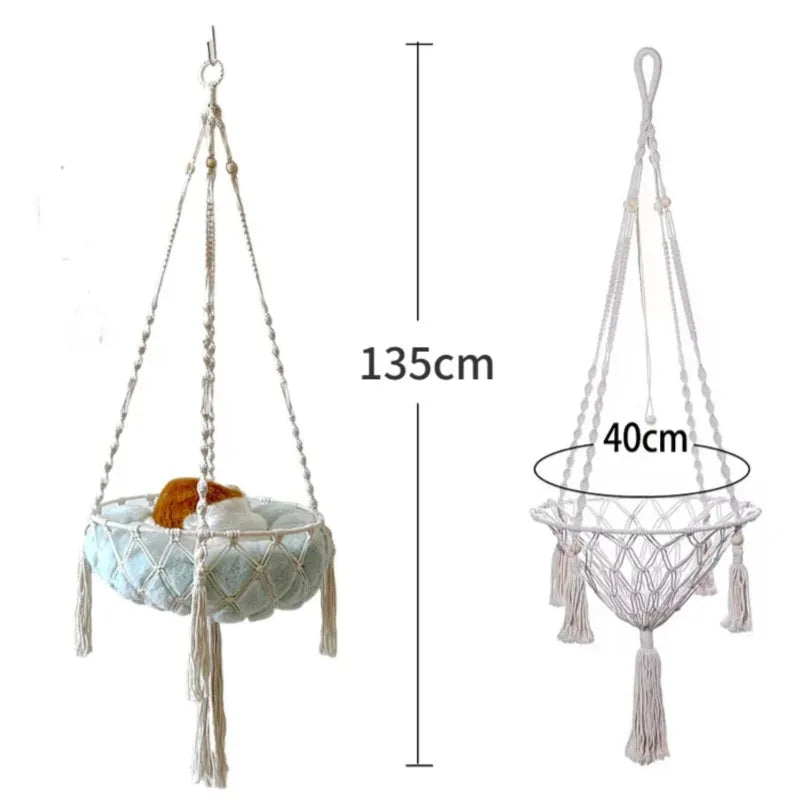Pet Cat Hammock Cat Swing Hand Woven Cotton Rope Cats Hanging Basket Kitten Hanging String Den Indoor Pend Nest Pet Supplies