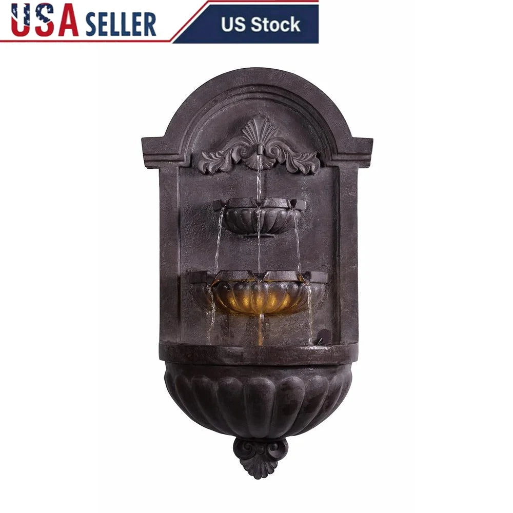Indoor Outdoor Resin Wall Fountain with Floral Design Thermal-Sensitive Pump Easy Installation Water Feature Decorative Accent
