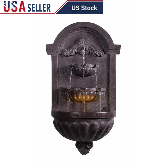 Indoor Outdoor Resin Wall Fountain with Floral Design Thermal-Sensitive Pump Easy Installation Water Feature Decorative Accent