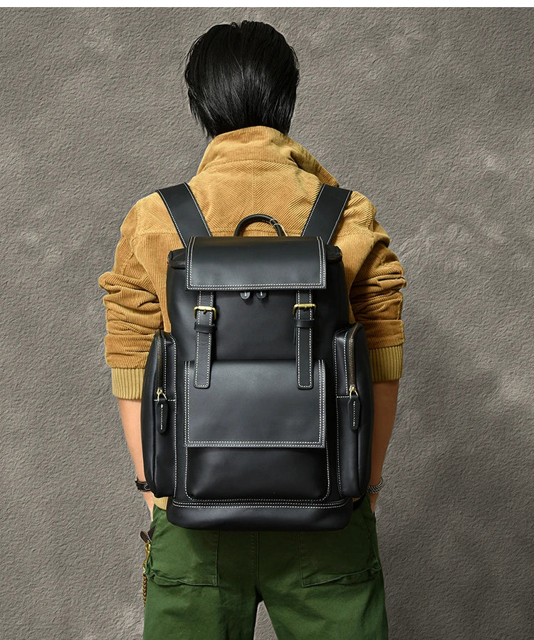 Retro Crazy Horse Leather Men's Backpack male computer bag Large Capacity 15.6 inch laptop bags genuine leather Travel Backpacks