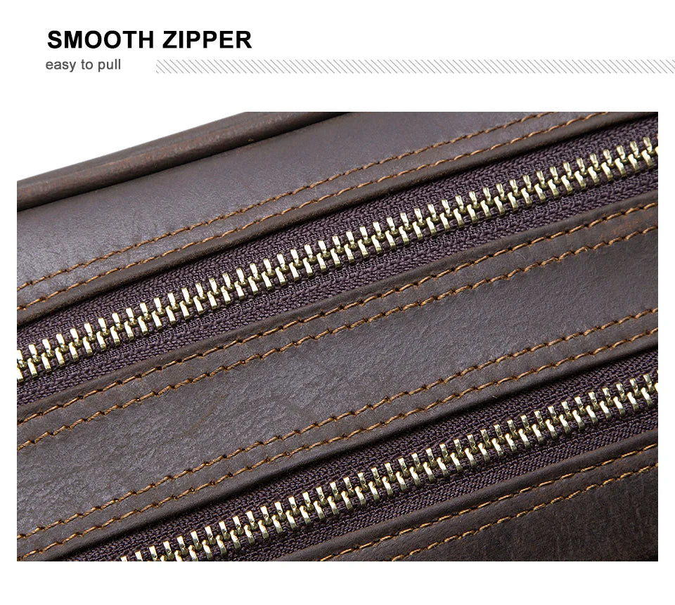 Vintage Crazy Horse Leather men cosmetic Case makeup bag travel toiletry hand-held make up wash bags Double Zipper man organizer