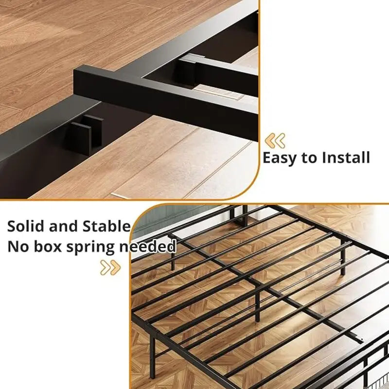 LIKIMIO King/CaliforniaKing Size Bed Frame with Headboard, Charging Station,  2 Storage Drawers,  No Box Spring Needed