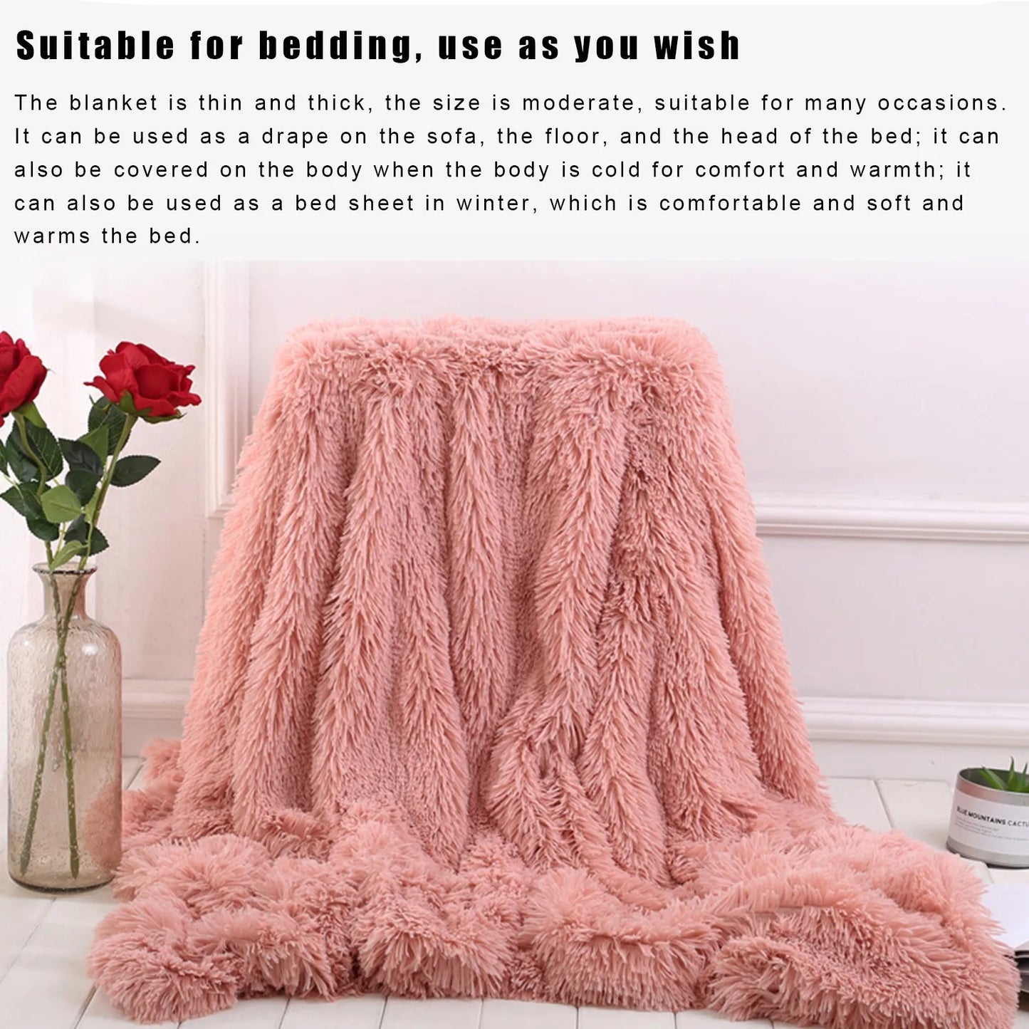 Large Flannel Throw Blanket Long Shaggy Plush Blanket For Couch Sofa Bed Winter Warm Soft Fluffy Faux Fur Bedspread Multi Colors