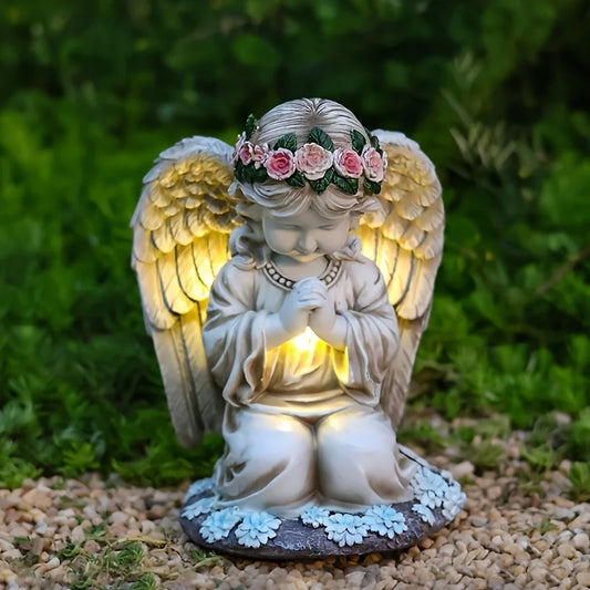 Angel Garden Statue, Solar Garden Figurine Outdoor Decor, Garden Solar Light, Angel, Resin, Solar Powered, Easy to Install